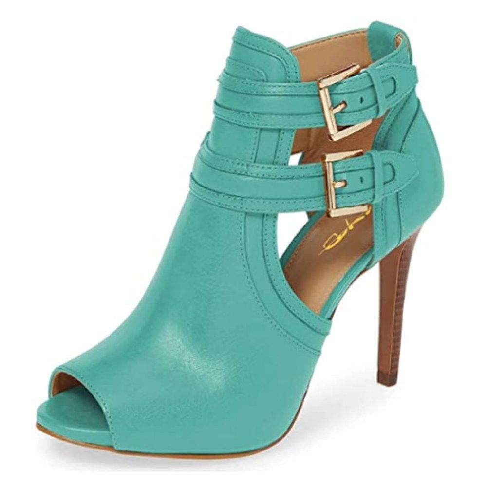 XYD Peep Toe Ankle Boots High Heels Buckled Double